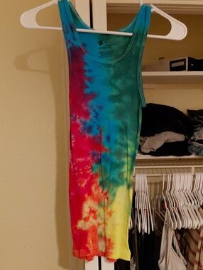 Small Hanes Tie-Dye Ribbed Tank Top - Teal, Red, Yellow
